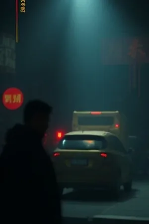 地下车库电梯口场景的竖屏短剧封面，应急灯与水泥墙